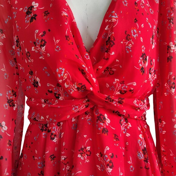 AAKAA Twist Bodice w Peplum Abstract Floral Sheer Flowy Mini Dress Lined S NWT - Picture 9 of 13